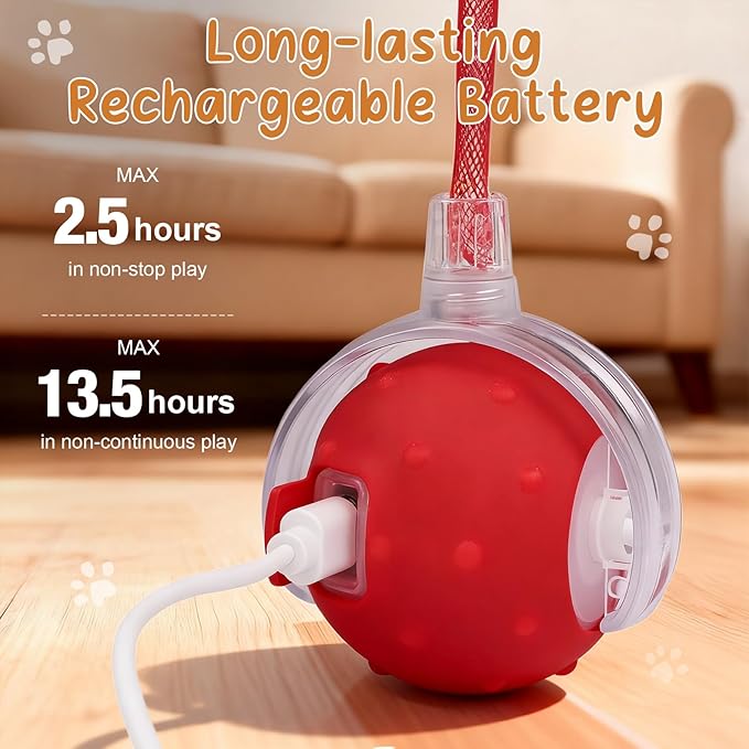 Interactive Cat Ball Toy, Chirping Motion Activated Electric Rechargeable Cat Toy with 2 Replaceable Tails, Self Play Hunting Rolling Indoor Cat Toys for Bored Adult Cats & Kittens - Boredom Busters