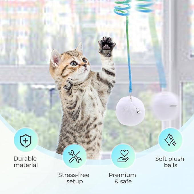 Drkicsy Hanging Spring Plush Cat Toy Ball, Hanging Cat Toys for Indoor Cats with Bell, Pet Spring Toy Interactive Toys for Cats Kittens Play Chase Exercise (2PCS Purple)