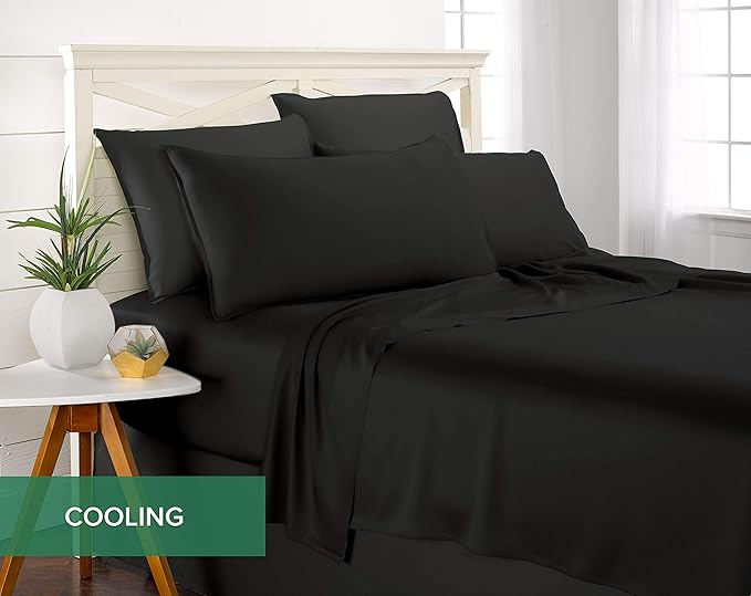 Pure Bamboo King Sheets, Genuine 100% Organic Viscose Derived from Bamboo Bed Sheet Set, Luxuriously Soft & Cooling, Double Stitching, 2 Year Quality Promise (King, Black)