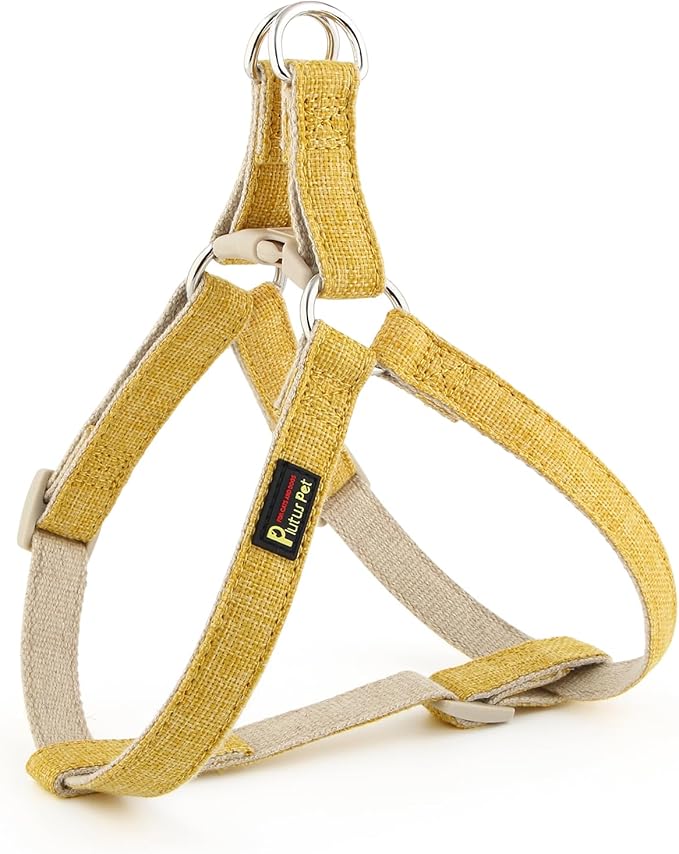 Plutus Pet Cotton Hemp Step in Dog Harness, Sustainable, Lightweight and Escape-Proof, Quick Fit Dog Harness for Puppy Small Medium and Large Dogs, Yellow, L