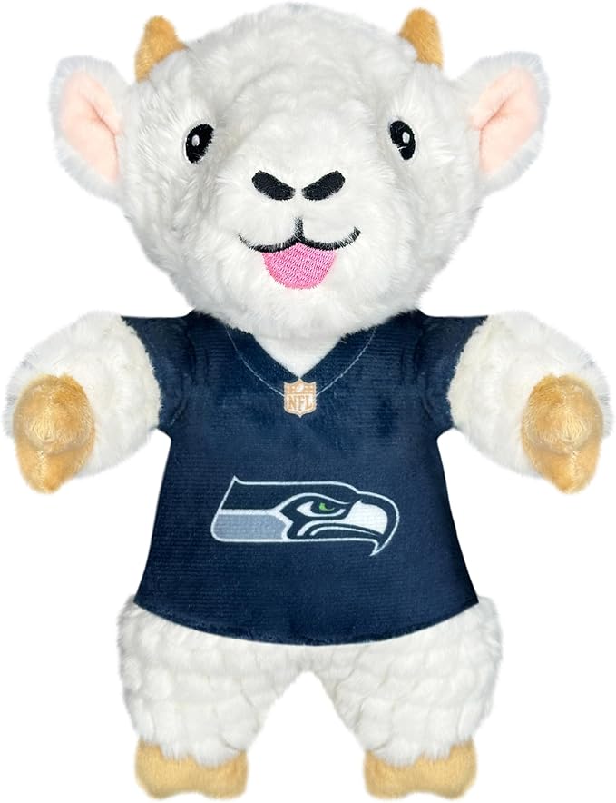 Pets First NFL Seattle Seahawks Goat Plush Toy for Dogs and Cats with Squeaker, Wearing a Team Jersey! Fun & Sporty Goat Shaped Dog Chew Toy, Interactive Pet Toy