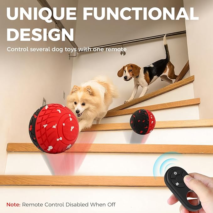 Diman Interactive Dog Ball Toys with Remote Control, Automatic Dog Toy, Moving Dog Toy, Bouncing and Rolling, E-TPU Matrial, Interactive Dog Toys for Aggressive Chewers (3.2 Inch, Red Black)