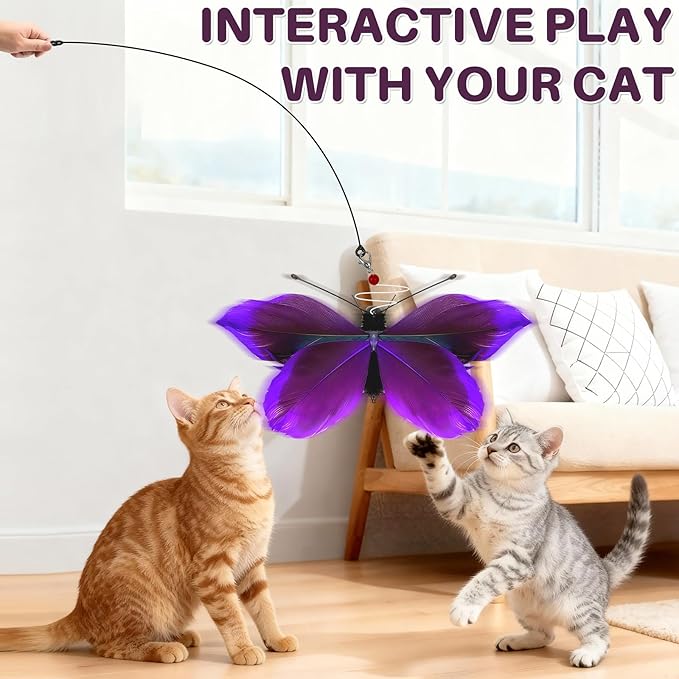 Walfront Cat Toys for Cats with 2PCS Butterfly Attachments, Dual Suction Base, Interactive & Solo Play Modes, Ideal for Multi-Cat Homes, Training & Bonding, Purple - Fun and Engaging for All Cats