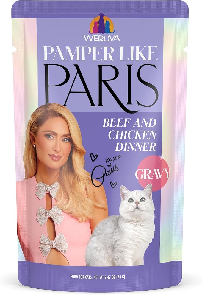 Weruva Paris Hilton Pamper Like Paris Wet Cat Food, Beef and Chicken in Gravy, 2.47oz Pouch, Pack of 12