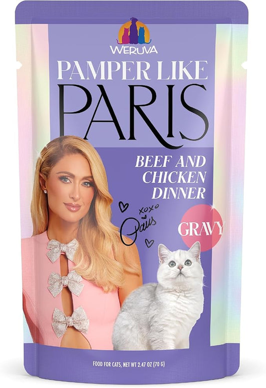 Weruva Paris Hilton Pamper Like Paris Wet Cat Food, Beef and Chicken in Gravy, 2.47oz Pouch, Pack of 12