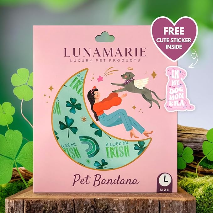LunaMarie - Luxury Pet Birthday Bandanas -Premium & Silky Poly Fabric | 100% Handmade | Custom Shape Dual Layered (A Wee Bit Irish, Small)