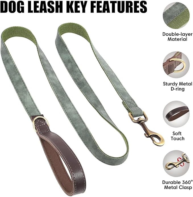 Didog PU Leather Dog Leash for Small Dogs 4.5ft, Soft Padded Handle Dog Leashes for Medium Size, Walking and Training Leashes Faux Leather for Large Pet,Green