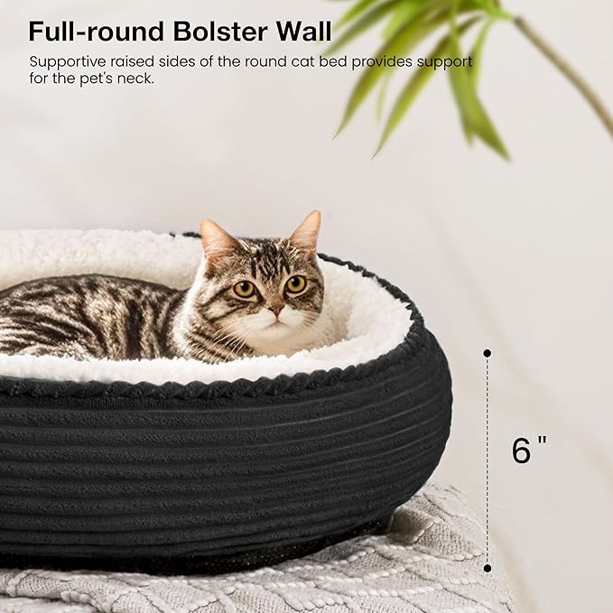 Love's cabin Round Donut Cat and Dog Cushion Bed, 20in Pet Bed for Cats or Small Dogs, Anti-Slip & Water-Resistant Bottom, Super Soft Durable Fabric Pet beds, Washable Luxury Bed Black Stripe