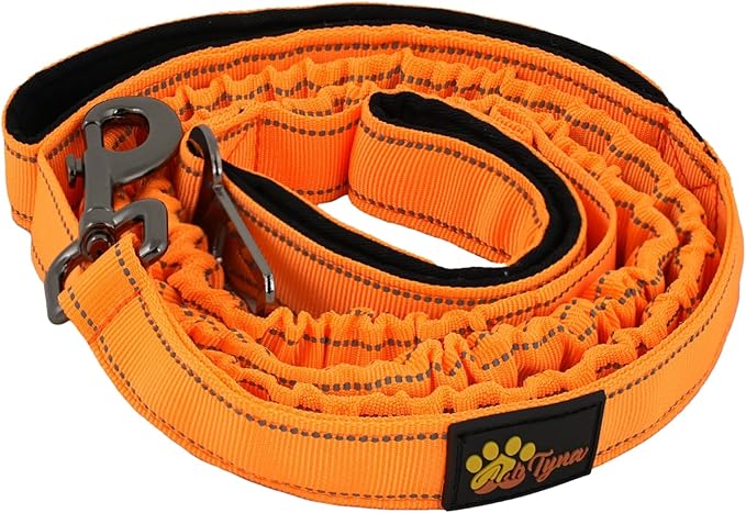 ADITYNA Tactical Bungee Dog Leash 6ft-7.5ft - Shock Absorbing Lead with 2 Padded Handles, Metal Clasp, Car Seatbelt - Heavy Duty No Pull for Medium, Large & XL Breeds