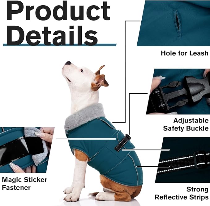 Lelepet Warm Dog Coats for Small Dogs Waterproof Dog Winter Jacket Reflective Pet Fleece Vest Windproof Cold Weather Coats with Adjustable Buckle & Leash Hole, Dark Green, S