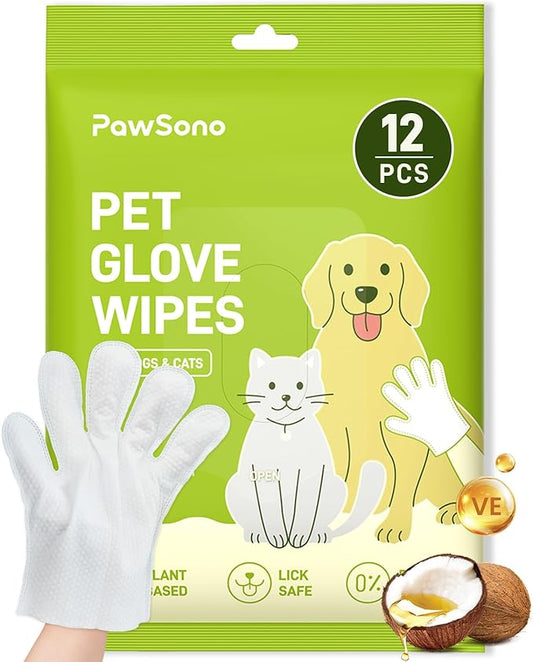 12PCS Hypoallergenic Pet Glove Wipes for Dogs & Cats - Quick Clean & Deodorizing Between Baths & Travel | Dog Washing Wipes for Fur, Butt, Paws, Eyes & Ears |Cat Cleaning Gloves for Grooming & Bathing