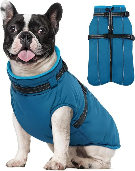 Lelepet Waterproof Dog Jacket with Harness Built in Warm Dog Winter Coat, Reflective Jacket Fleece Jacket, Dogs Coats for Small Dogs, Thermal Pet Snowsuit for Cold Weather, Yorkshire, Shih Tzu, Blue S