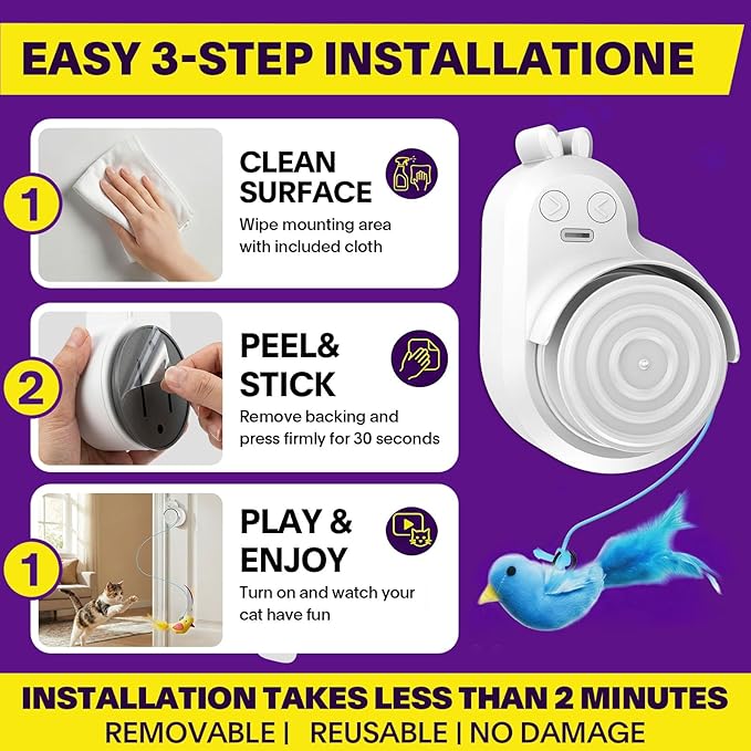 Interactive Cat Toys for Indoor Cats: Automatic Electric Flying Bird Feather & Mouse Wand, Rechargeable Electric Hanging Play Chase Exercise Moving Enrichment Toy for Bored Kittens and Adult Cats