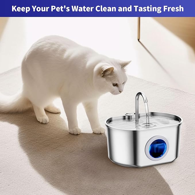 16 Pack Cat Water Fountain Replacement Filters & Pre-Filter Sponges, Includes 8 Filters & 8 Sponges for 108oz/3.2L Stainless Steel Pet Fountains – Compatible with Rellaty & Neareal