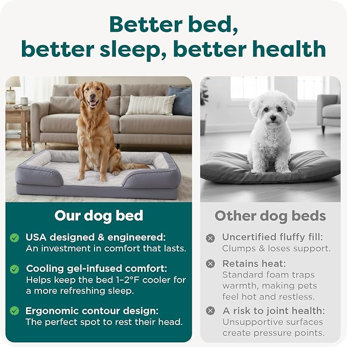FurHaven Cooling Gel Dog Bed for Large Dogs, Perfect Comfort Sofa Bed with Cool Gel-Top Foam & Solid Orthopedic Foam Base for Joint Support, Washable Cover, Jumbo XL, Plush & Velvet, Granite Gray