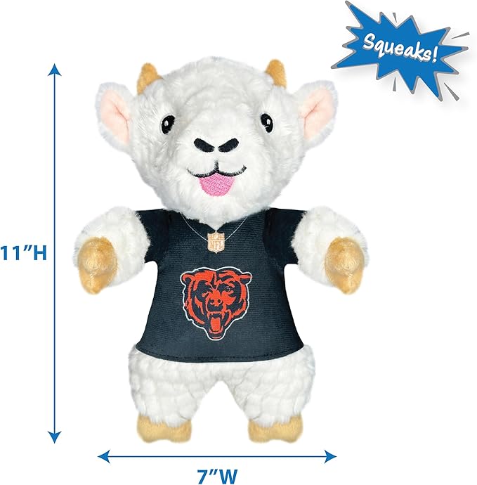 Pets First NFL Chicago Bears Goat Plush Toy for Dogs and Cats with Squeaker, Wearing a Team Jersey! Fun & Sporty Goat Shaped Dog Chew Toy, Interactive Pet Toy