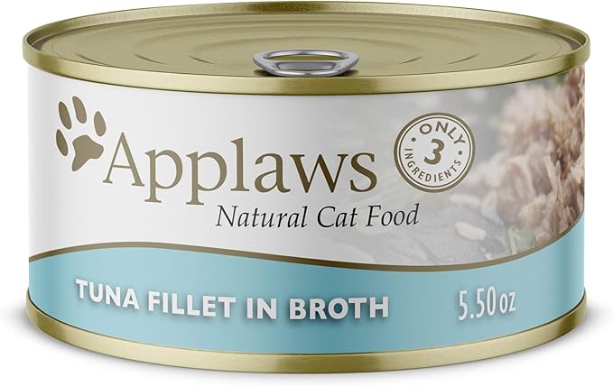Applaws Natural Wet Cat Food, 24 Count, Limited Ingredient Canned Wet Cat Food, Tuna Fillet in Broth, 5.5oz Cans