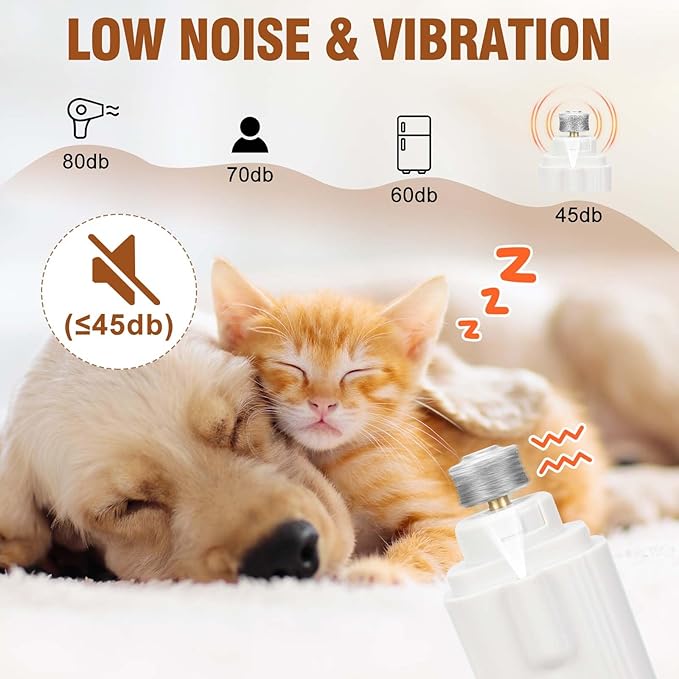 2-in-1 Dog Nail Grinder &Dog Nail Clippers with Light，Cat Nail Clippers ，Ultra-Quiet, USB Rechargeable, Multiple Grinding Methods, and Splash Guard for Large Medium Small Dogs Cats Pets(White)