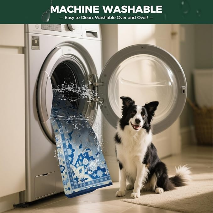 FXW Washable Pee Pads for Dogs, Puppy Pads with Super Absorbent, Specifically Designed for 24inch Cages, 17" x 23" Rectangle, Boho Blue, 2 Packs