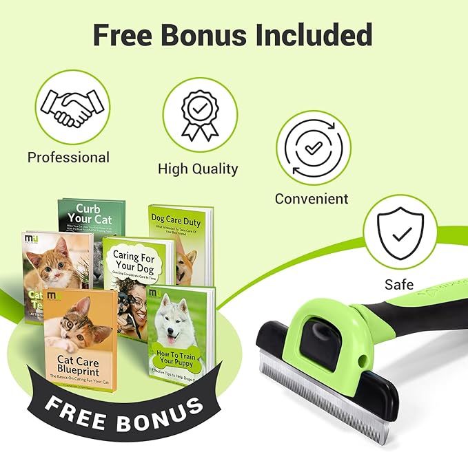 MIU COLOR Pet Grooming Brush, Deshedding Tool for Dogs & Cats, Effectively Reduces Shedding by up to 95% for Short Medium and Long Pet Hair，Apple Green