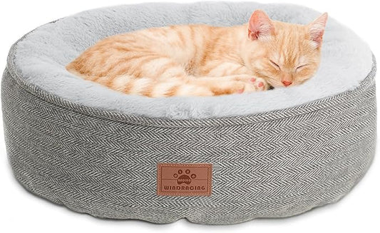 WINDRACING Cat Beds for Indoor Cats,Kitten Bed,Dog Bed for Extra Small Dogs Breeds,Puppy Kennel Bed, Comfy Durable Pet Sleeping Bed, Washable Roun Cat Bed & Non-Slip Bottom, Size 18"L x 18"W x 6.5"Th