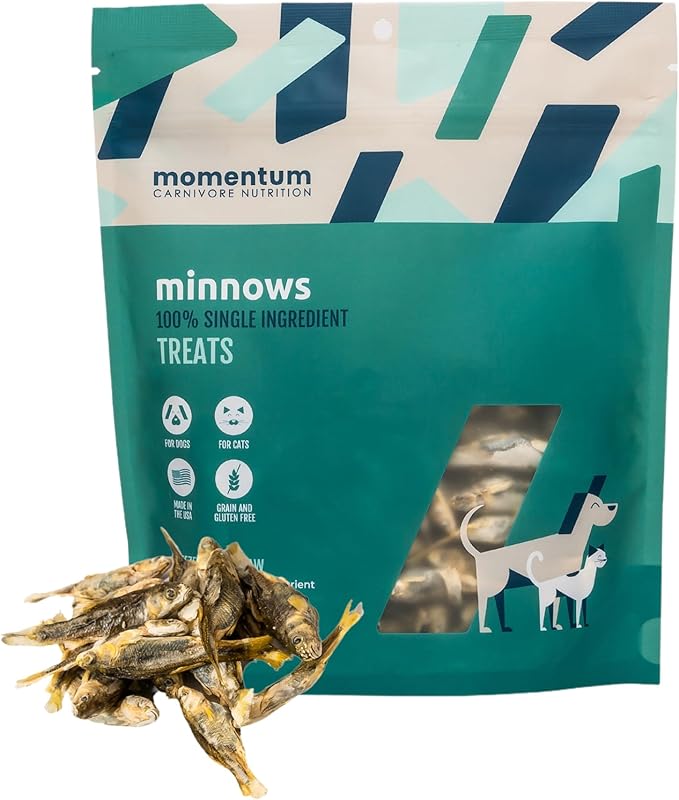 Momentum Carnivore Nutrition Freeze-Dried Minnows Dog Treats & Cat Treats – Single-Ingredient, High-Protein, Grain-Free, Natural Whole-Fish Treat – Made in USA – 2 oz Bag