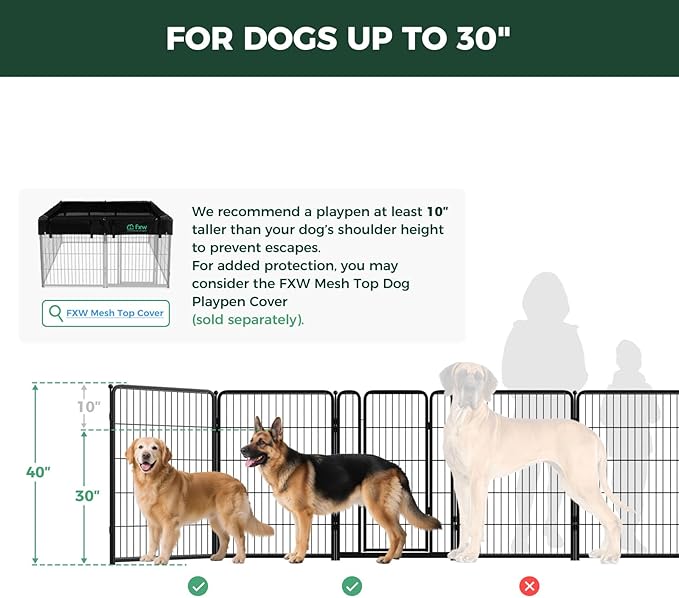 FXW Homeplus Unleashed Indoor Dog Playpen - Stress-Free and Safe Play, Heavy Duty 40 Inch 6 Panels Dog Pen for Medium and Large Dogs, Black│Patented