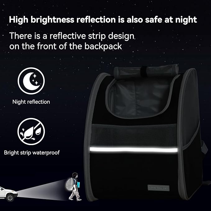 Cat Carrier Backpack with Reflector with Safety Leash Up to 15Lbs,Pet Carrier for Small Dogs and Medium Cats Kitten Puppy Bunny,Foldable Small Medium Dog Travel Carrier Backpack,Black
