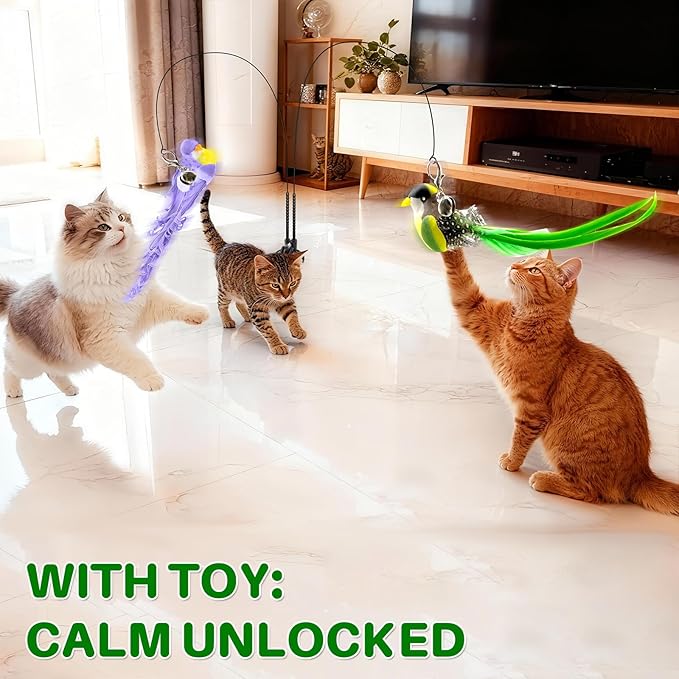 Cat Toys for Indoor Cats – Interactive Bird Teaser Wand Set with Suction Cup Base & Realistic Bird Pendant. Self-Play Toy for Active Cats, Jumping, Hunting & Chasing. Ideal for Indoor Fun & Bonding
