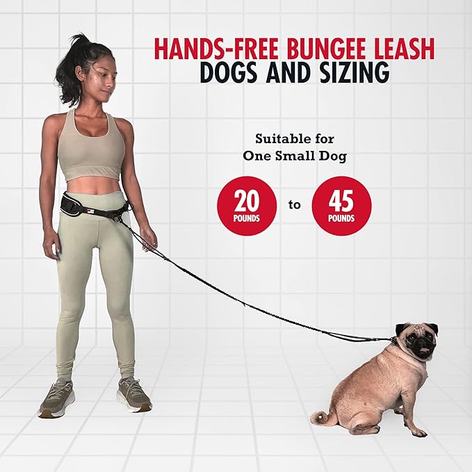 Tuff Pupper Heavy Duty Hands Free Dog Leash | One Small/Medium Dog Up to 45 lbs | Comfortable Shock Absorbing Bungee | Reflective Padded Handles | Lumbar Waist Belt 26-38" | Jogging Running Leash