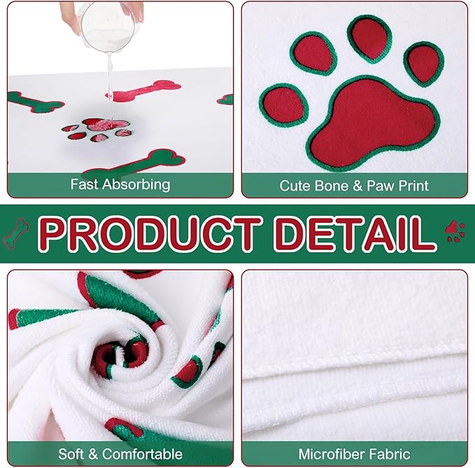 Chumia 8 Pcs Dog Towels for Drying Dogs Cats Pet Towels Bulk Puppy Microfiber Quick Drying Paw Bath Bathing Supplies Absorbent for Medium Pets (Red Green,40 x 24 Inch)