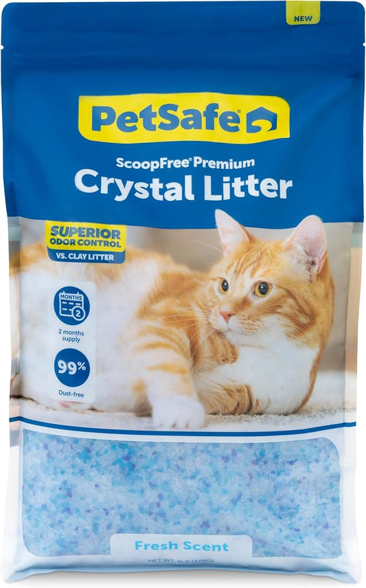 PetSafe ScoopFree Premium Crystal Cat Litter - Ultra-Absorbent Silica Universal Litterbox Crystals - Non-Clumping Odor Control - Fresh Scent - 8 lb Bag