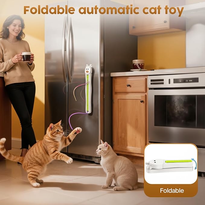 Interactive Cat Toy for Indoor Cats: Door-Mounted Automatic Moving Enrichment Cat Toy with Adjustable Motion Modes, Rechargeable Electric for Kittens & Bored Adult Cats, Hands-Free Pet Play Accessory