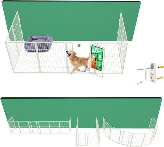 FXW Homeplus Unleashed Indoor Dog Playpen - Stress-Free and Safe Play, Heavy Duty 40 Inch 8 Panels with Fence-to-Wall Anchor (Pack of 4) for Medium and Large Dogs, White│Patented