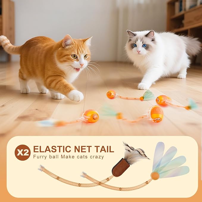 New Fi Smart Interactive Cat Toy Ball with Remote Control & Sound | Motion-Activated Automatic Cat Toy with 2 Elastic Tails, Red Dot & Find Function for Indoor Cats & Kittens
