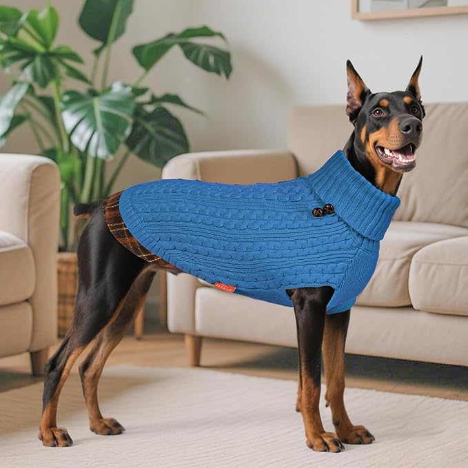 KYEESE Dog Sweater Comfy Pet Coat for Fall Winter Cold Weather Warm Turtleneck Large Dogs Sweater with Gingham Patchwork Soft Pullover Dog Sweaters for Large Dogs