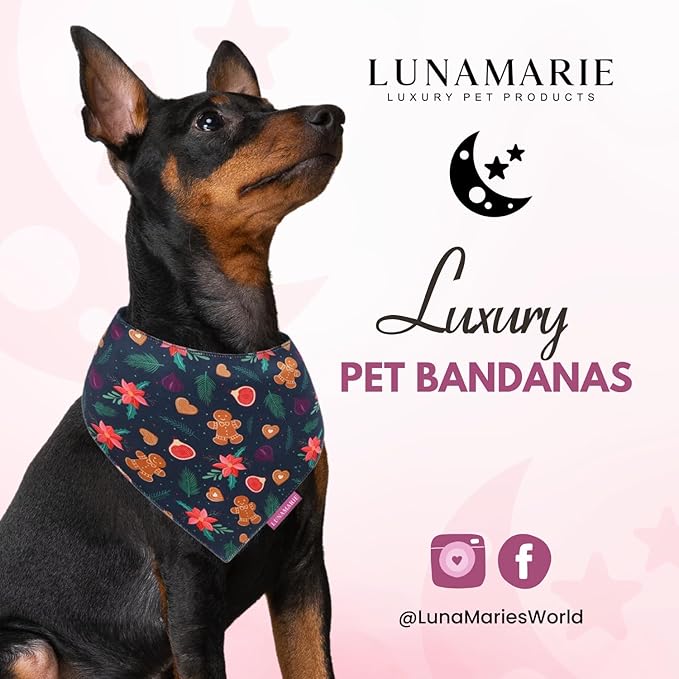 LunaMarie - Luxury Pet Birthday Bandanas -Premium & Silky Poly Fabric | 100% Handmade | Custom Shape Dual Layered (Gingerbread & Figs, Medium)