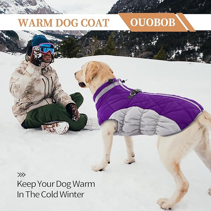 Dog Coats for Large Dogs,XL Dog Coat,Warm Fleece Winter Coat with D-Ring,Back Zipper Pet Jacket for Large Dogs,Waterproof Pet Snow Jacket Clothes Snowsuit Beagle Corgi Border Collie,Purple,XL