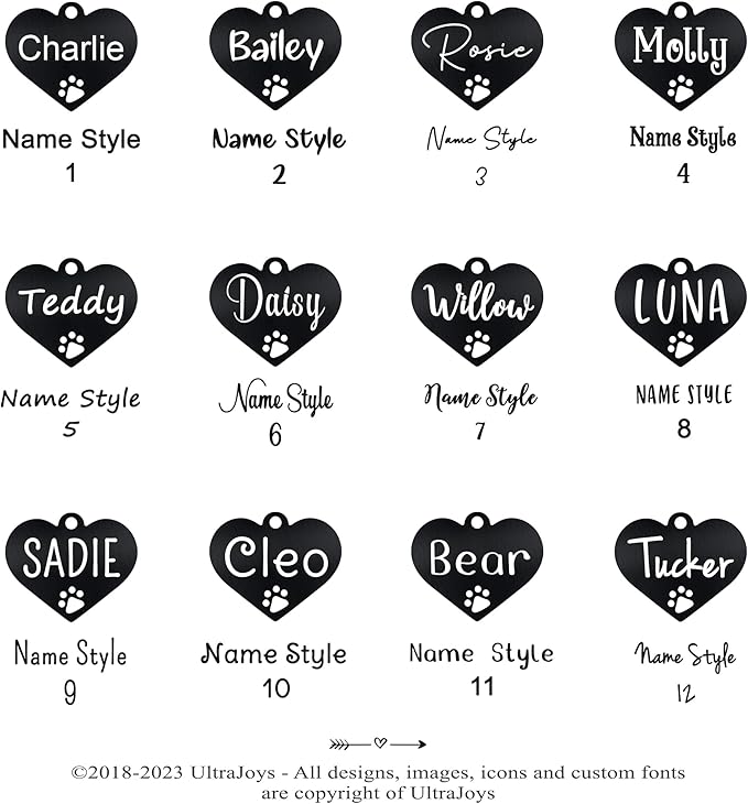 Ultra Joys Dog Tags Personalized for Pets - Hollow Paw Custom Pet ID Tag - Engraved Dog Tag for Small, Large Dogs - Large Heart in Black