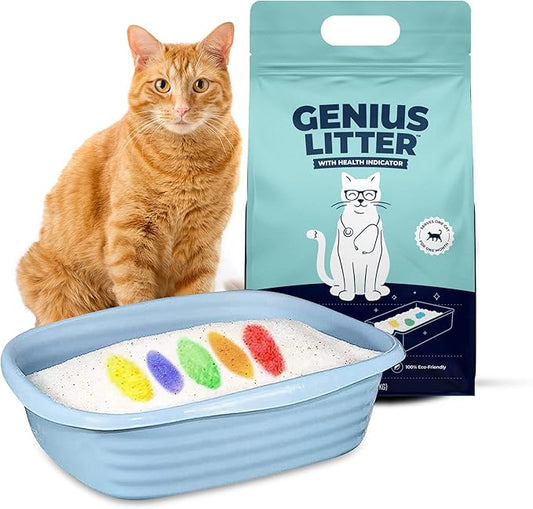 Genius Litter Health Indicating Cat Litter with Non-Clumping Lightweight Color Changing Silica Gel Crystals As Seen on Shark Tank, Non Clumping, Super Absorbent Odor Control (1 Bag (6lb))