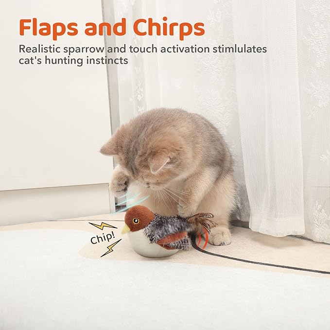 Rechargeable Flapping Bird Cat Toy - Interactive Chirping Kitten Toy with Catnip