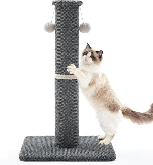 Made4Pets Tall Cat Scratching Post, 33" Modern Cat Scratcher with Hanging Balls, Heavy Duty and Thicker Scratching Post for Indoor Cats Adults, Sturdy Base Cat Scratch Post, Dark Grey