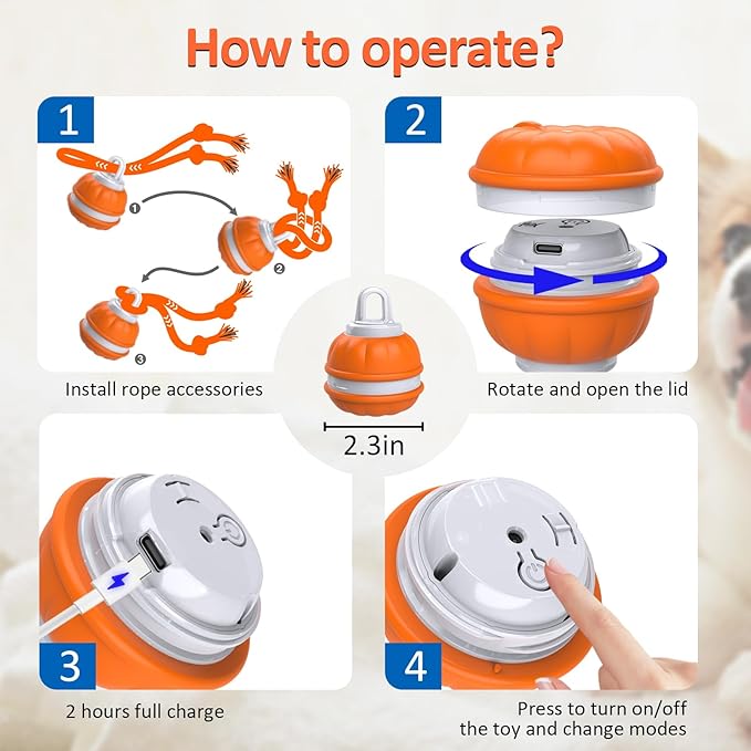 Peppy Pet Ball for Dogs, Dog Interactive Toys,Motion Activate Rolling Ball for Puppy/Small Dogs, Automatic Moving Toy,USB Rechargeable