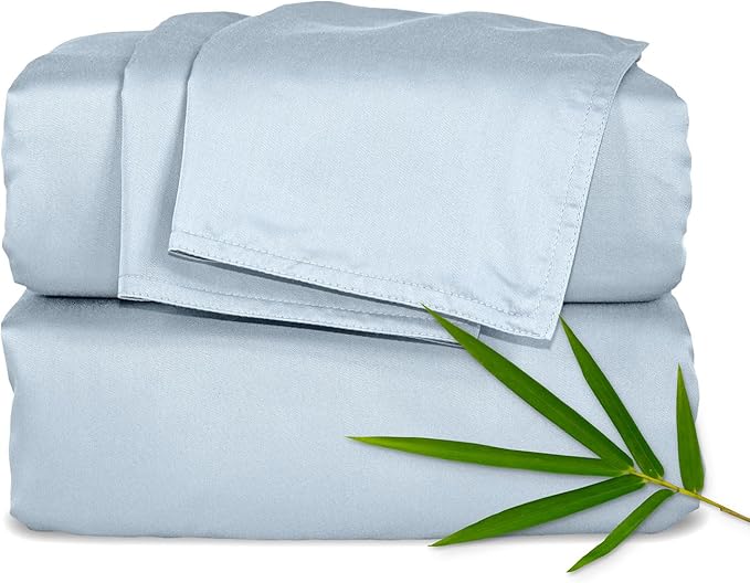 Pure Bamboo Twin XL Sheets, Genuine 100% Organic Viscose Derived from Bamboo Bed Sheet Set, Luxuriously Soft & Cooling, Double Stitching, 2 Year Quality Promise (Twin XL, Glacier)