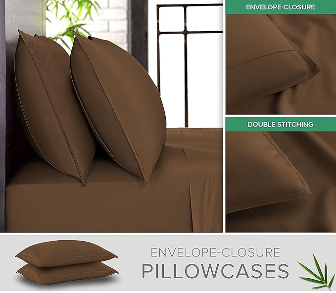 Pure Bamboo Twin Sheets, Genuine 100% Organic Viscose Derived from Bamboo Bed Sheet Set, Luxuriously Soft & Cooling, Double Stitching, 2 Year Quality Promise (Twin, Coconut Husk)