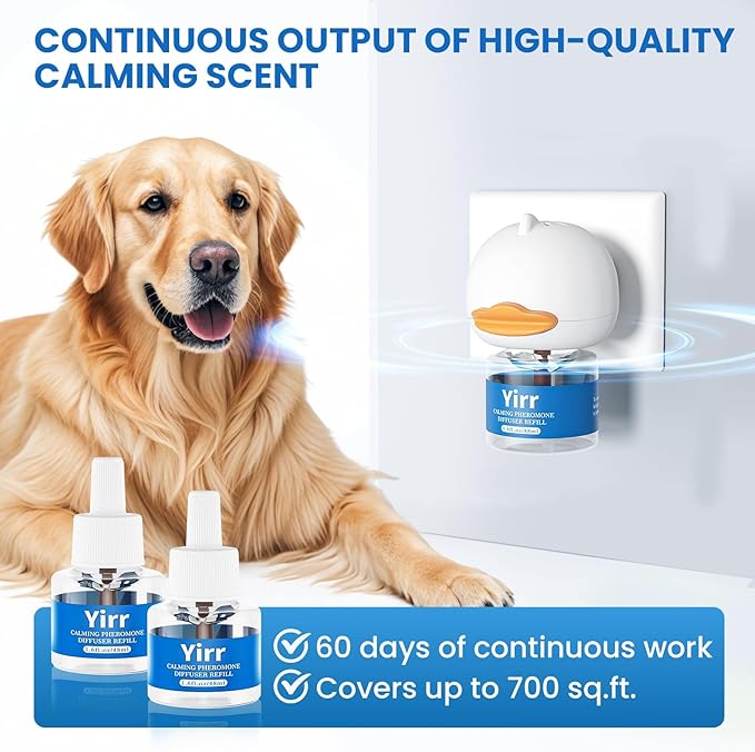 Dog Calming Diffuser, Puppy Pheromones Calming Diffuser, Relaxing Pheromone for Dogs Relief Stress Anxiety Fighting Scratching Barking, Help Train Dog to Pee, 2 Diffuser 2 Refill(48ml)