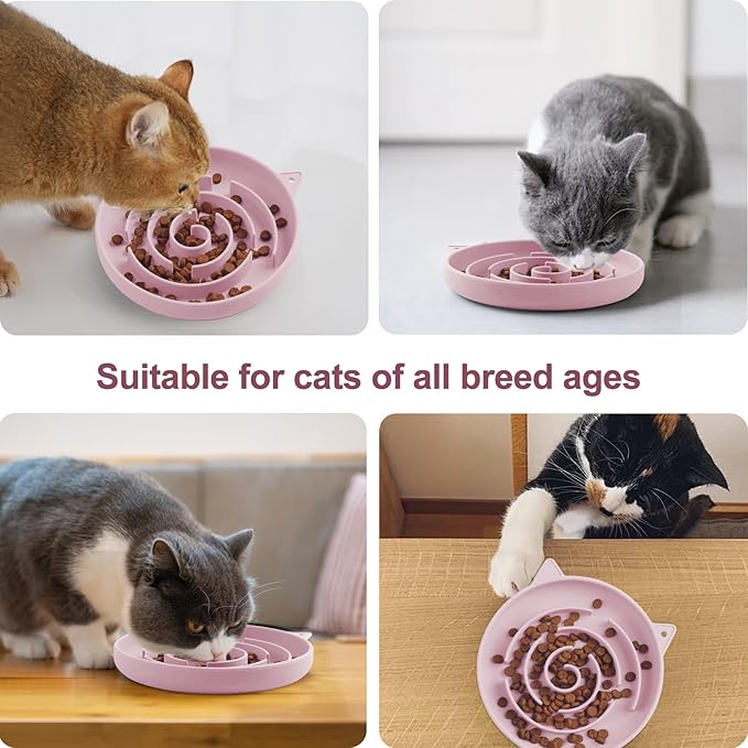 Slow Feeder Cat Bowl, Durable Anti-Gulping Cat Food Bowl for Healthy Digestion, Maze Design Easy to Clean for Wet/Dry Food (Pink)