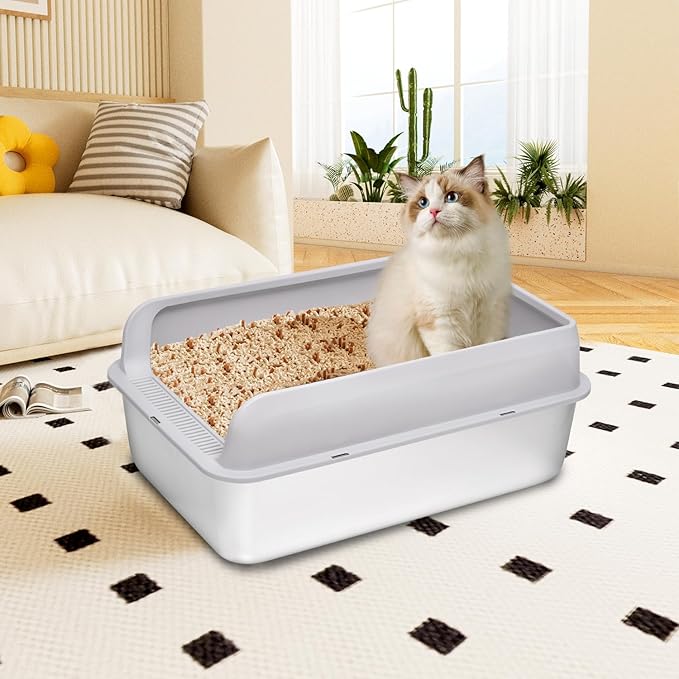 Kichwit Extra Large Stainless Steel Cat Litter Box with High Sides, Easy to Clean, Smooth Surface, Rust Resistant, 23.6" x 15.7" x 10" (with Lid)