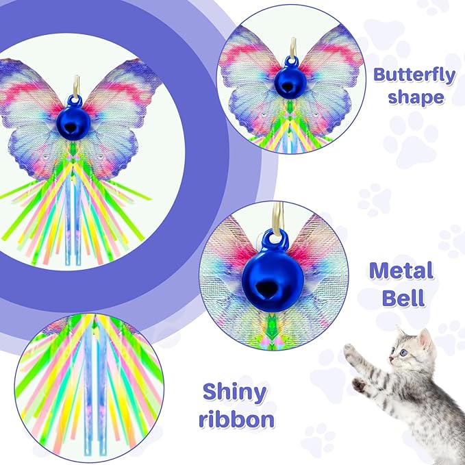 Walfront Interactive Cat Wand Toy with Butterfly Attachments, 3-Pack Cat Teaser Wands with Stable Base, Hands-Free Self-Play Indoor Exercise Toy for Kittens & Adult Cats