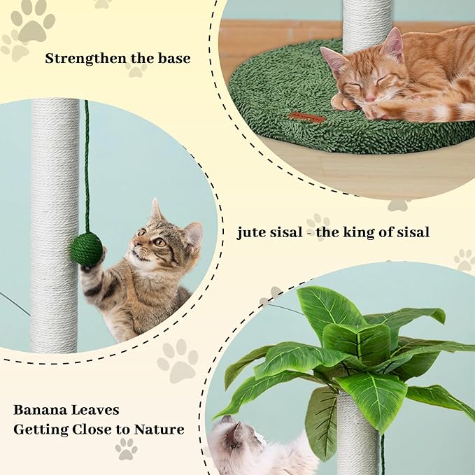 Meowoou Cat Scratching Post 33 Inch Tall Cat Scratcher for Indoor Cats Adults,Palm Tree Sisal Rope Kitten Scratch Tower with Interactive Hanging Ball White